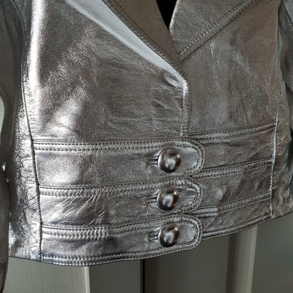 Nasty Gal Lamb Leather Silver Metallic Jacket - Picture 4 of 8